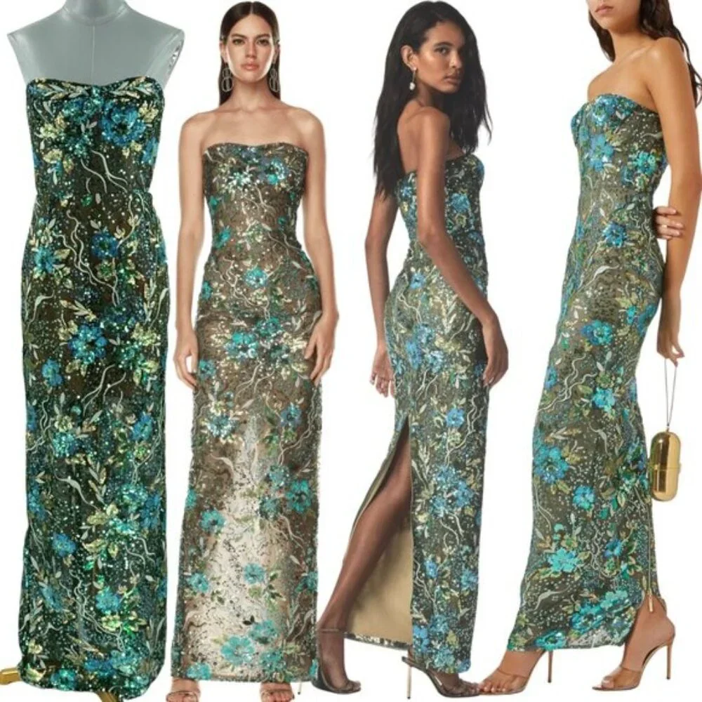 🆕 BRONX & BANCO 🧿 NWOT Dahlia Maxi Dress, Teal Floral Multi - Sz L US 8